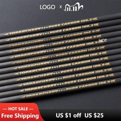 Toparchery 12pcs Pure Carbon Arrow Shaft ID 6.2 mm Spine 300 350 400 500 600 Archery For Bows Shooting
