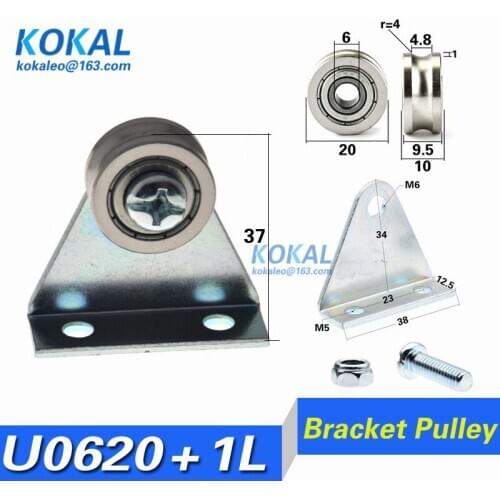 [U0620+1L]10pcs/lot metal non-standard U/V grooved ball bearing pulley rollers 6*20*9mm triangular bracket/L bracket /guide wire