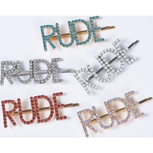 Vintage Crystal & Pearl Letter Hairpins Clips Wedding Party Barrettes For Girls Women RUDE Hair Combs Pins Sticks Accessories