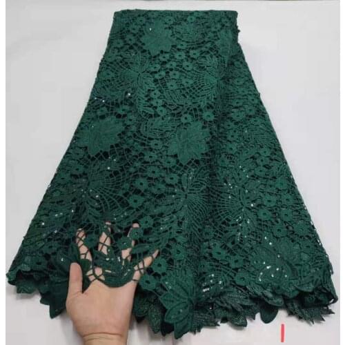 High Quality African Lace Fabric With Sequins Green Water Soluble Guipure Cord Laces For Wedding Party Sewing SL1513