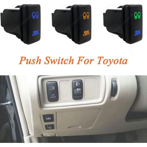 Green & Blue LED Car Push Button Switch Rear Lights For Toyota Prado Landcruiser Hilux FJ Cruiser ON OFF Switch + Wire