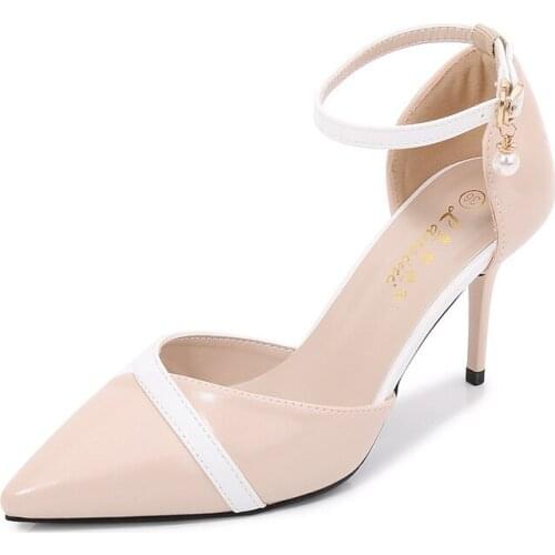 HOT Summer heel High Heels Sandals lady Pumps Pointed Toe PU 6CM 8CM Thin High Heels Buckle Strap Shallow women shoes size 35-42