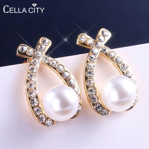 Cellacity Delicate Pearl Earrings for Women Cross Design Silver 925 Jewelry with Pearl Female Anniversary Gift Dating Accessory