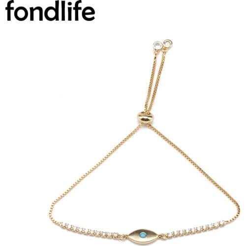 Cubic Zirconia Crystal Gold-plated Blue CZ Evil Eye Charm Bracelet Women 2021 New Fashion Brass Box Chain Beaded Slide Jewelry