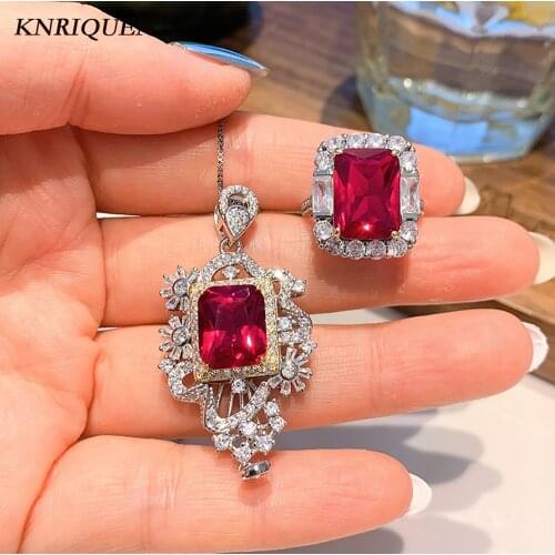 2021 Trend Vintage Emerald Gemstone Ring Pendant Necklace for Women Real 100% 925 Sterling Silver Jewelry Sets Anniversary Gift