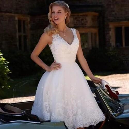 2021 White Lace Short Wedding Dress Custom Made Beach Wedding Dresses Short Bridal Gown