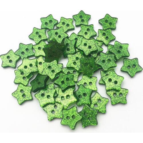 300pcs 14mm Dark green Resin Glitter Star Buttons Sparkle Sewing 2 Holes Embellishments Button Christmas Cardmaking