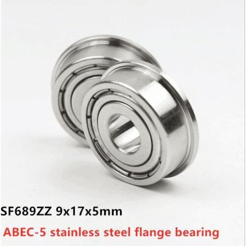 50pcs/lot ABEC-5 SF689ZZ 9x17x5 stainless steel flange ball bearing Miniature SF689 -2Z 9*17*5mm