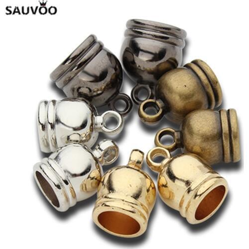 50pcs/lot End Tip Tassel Caps Beads Necklace Round Leather Cord Crimps end Caps Fastener For Jewelry Making Finding DIY Supplies
