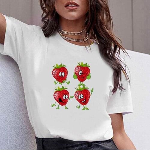 90s Graphic Rock Top Tees Female Red apples and strawberries T Shirt Women Harajuku Vintage T-shirt Fashion Queen Tshirt