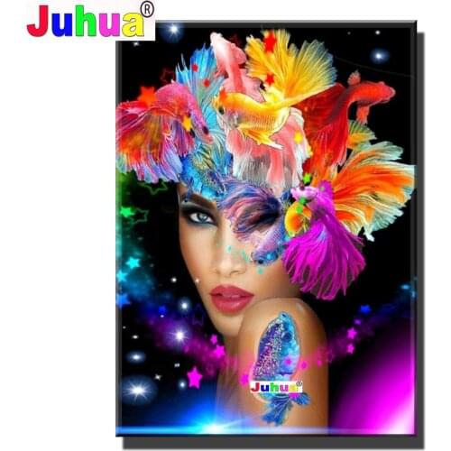 DIY 5D Diamond Painting Fish woman, Animal Character Cross Stitch Kit Full Diamond Embroidery Mosaic 3d Picture Home Decoration