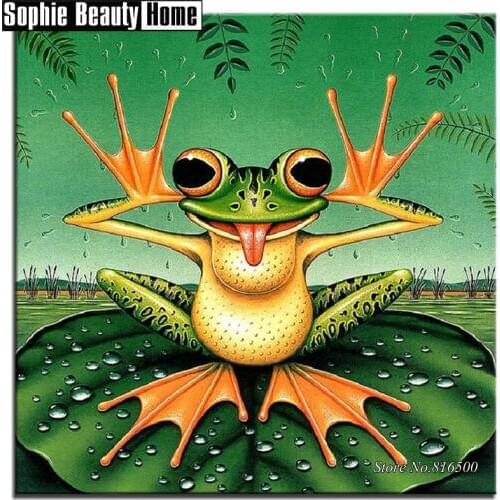 DIY Diamond Painting Cross Stitch Diamond Mosaic Needlework Crafts Frog On Lotus Leaf Full Diamond Embroidery Home Decor 061501