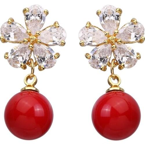 Bettyue Brand Fashion Charm Yellow Flower Red Pearl White Zircon Jewelry Earrings For Woman Elegance Lover Wedding Party Gift