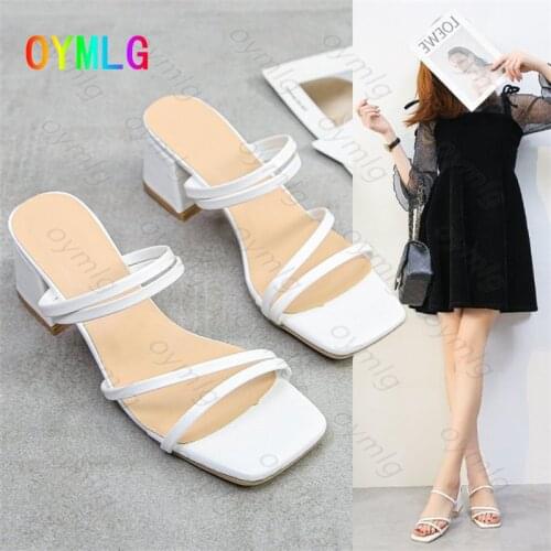 Fairy style word belt sandals female summer 2021 new mid-heel thick with two high-heeled sandals and slippers