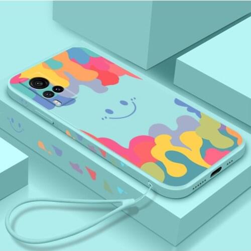 For VIVO X60 Pro Case Soft Liquid silicone Watercolor Smile Skin protective Back Cover Case For VIVO X50 Pro X60Pro phone shell