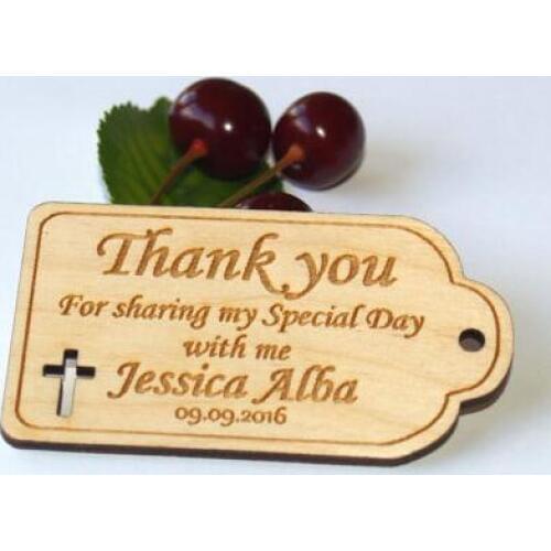 Engraved custom Thank you Christening Baptism Wooden gift tags invitation Labels cards party baby shower decorations
