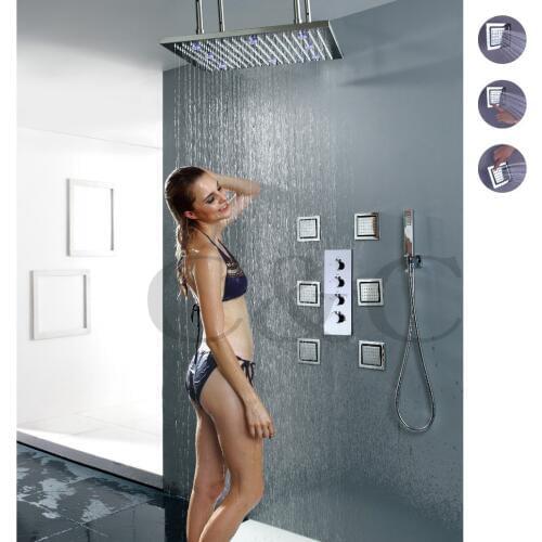 Bathroom Rainfall Shower Faucet Set 20 Inch LED Temperature Sensitive Shower Head Large Water Flow Faucet Valve