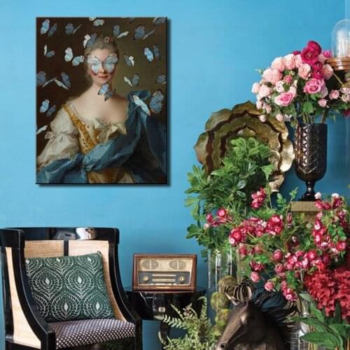 Altered Vintage Portrait Eclectic Print Maximal Art Canvas Painting Female Wall Surreal Rococo Baroque Poster Home Wall Decor