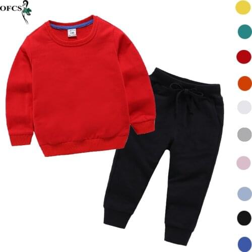 Best Boys Clothes Childrens Clothing Sets Unisex Autumn Solid Color Cotton T-shirt+Pants 2Pcs/Set 2-12Years Outdoor Sports Suit