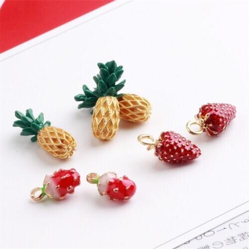 Mini Order 20PCs Enamel 3D Fruit Pinapple Strawberry Pendant Charms DIY Jewelry Findings Bracelet Necklace Keyring Earring Charm