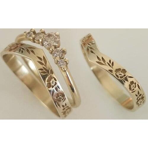 2Pcs/Set Fashion Charm Rhinestone Wedding Engagement Ring For Women Rose Gold Color Crystals Rings Jewelry Accessories Gift