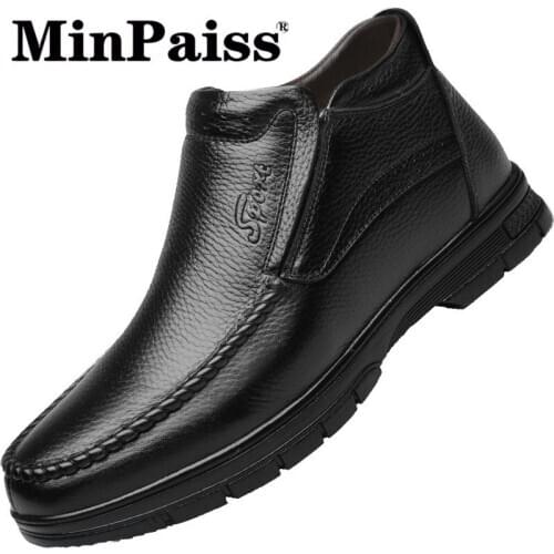Cotton Shoes Men Plus Velvet Middle-aged and Elderly Winter New Warm Mens Shoes Cold Leather Snow Boots Mens Father Shoes