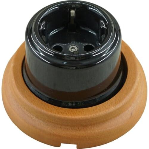 Porcelain Retro Wall Socket with Wooden Frame Electrical Socket Outlet 240V,16A