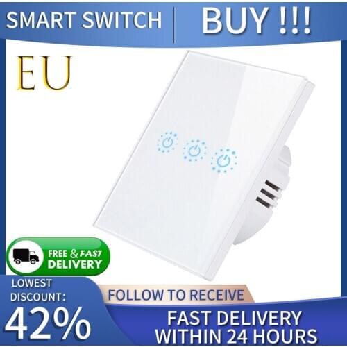 Wifi Wall Touch Sensitive Switch Remote Control 1 2 3 Gang Wireless Led Light Smart Touch Screen Switch Glass EU Standard