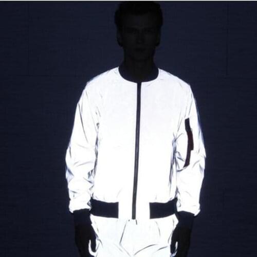 New full reflective jacket men night reflect light hip hop jacket zipper flight jackets and coats casual windbreaker jaqueta