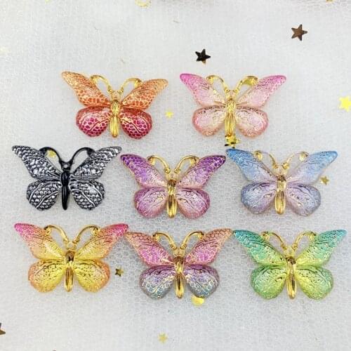 New 10pcs Resin resin 25*38mm Bling Colorful butterflies flatback rhinestone 1 Hole Ornaments DIY Wedding appliques craft