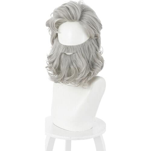 Movie the Christmas Chronicles Cosplay Silver Gray Santa Claus Wig Beard Curly Facial Hair Wigs Xmas + Free Wig Cap