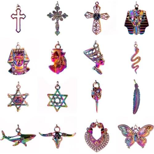 10pcs Rainbow Color Alloy vintage Egyptian Queen Nefertiti Pendant goddess charms for jewelry diy Handmade Accessories Connector