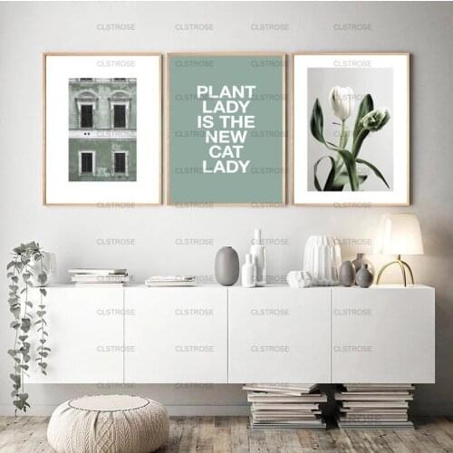 Green Letters and Buds Poster Decoration Painting Wall Artist Home Decoration Canvas Painting for Living Room Bedroom