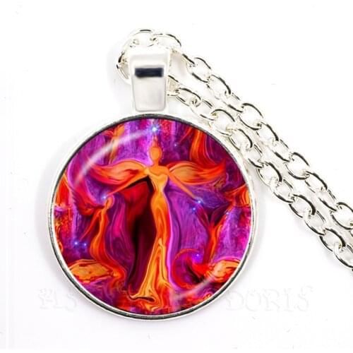 Rainbow Chakra Angel Glass Pendant Necklace Yoga Zen Buddhism OM Spiritual Meditation 7 Chakra Reiki Healing Sacred Hope Jewely