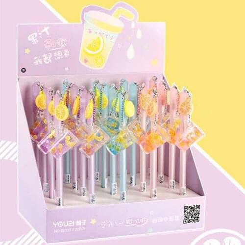20 pcs/lot Creative Lemon cup Pendant Gel Pen Cute 0.5 mm black Ink neutral Pen Promotional Gift Stationery School Supplies