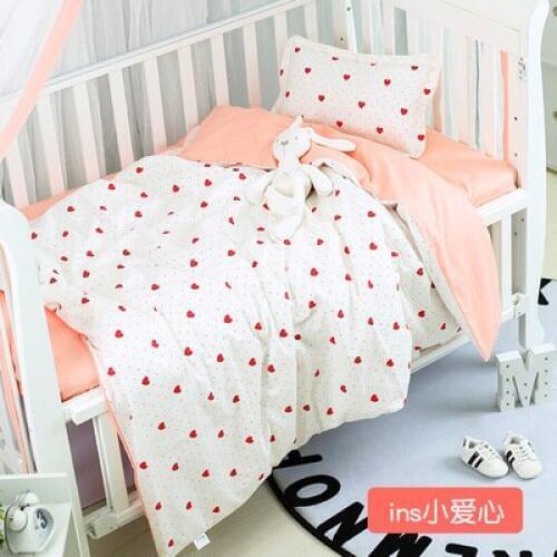 With filling! pink Strawberry bed linen Baby bedding kit piece set 100% cotton crib bedding ,Unpick And Wash,Duvet/Sheet/Pillow