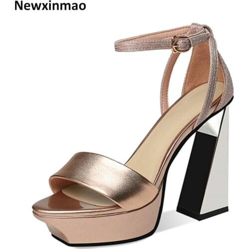 Brand Design Genuine Leather Platform Women Sandals Fashion Square Heel Buckle Women Shoes Ladies Summer Office Working Sandals