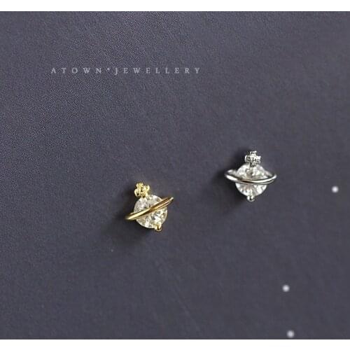 925 Sterling Silver Earrings For Women Gold Asteroid Zircon Diamond Korean Fashion Lady Simple Jewelry Engagement Gift INEFFA