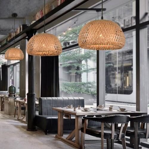 LED Handmade Bamboo Modern Simple Bamboo E27 Chandelier Chinese Restaurant Farmhouse Lamps Tea House Coffee Shop Lighting