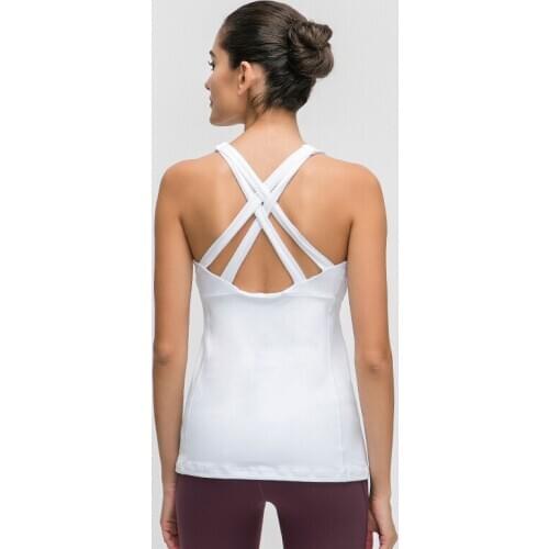 TWTOPSE Anti-sweat U-neck Cotton Feel Dance Yoga Vest Women Cross Straps Padded Fitness Workout Tank Tops with Chest Pads 2020