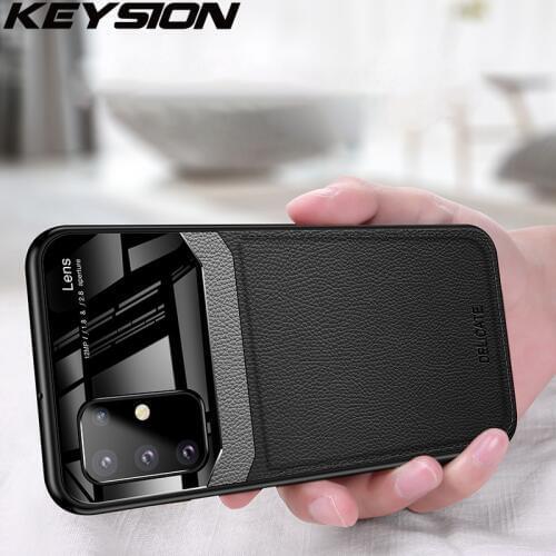 KEYSION Shockproof Case for Samsung Galaxy S20 S20 Plus Leather Mirror Tempered Glass Phone Back Cover For Samsung S20 S20 Ultra
