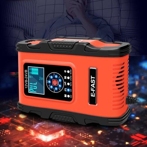 Smart Car Battery Charger 12V 12A 100-240V AC Fast Power Automatic Charging Lead Acid Batteries with Cable Clamps