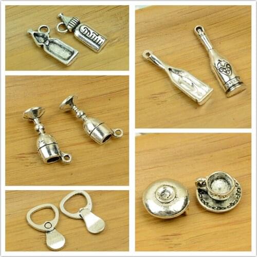 Water/milk bottle/drink/beer/juice/coffee/tea cup shape DIY antique silver alloy charm pendant vintage jewelry making findings