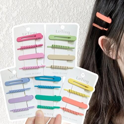 4pcs/lot New Colorful Hair Clips Hairpins Cute Geometric Barrettes Solid Color Clips Headwear Girls Hair Accessories