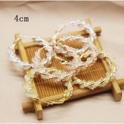 Zerong 4.0cm rose god Womens twist crystal earring silver C-shaped lady Earrings Jewelry Accessories