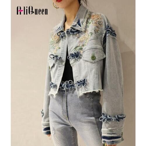 Autumn Blue Floral Enbroidery Tassel Cropped Denim Jackets Ethnic Vintage Long Sleeve Jeans Jacket Women Casual Loose Short Coat