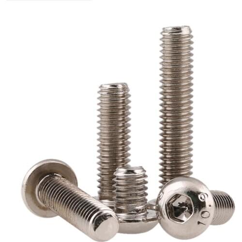 10/20/30/40Pcs M1.6 M2 M2.5 M3 M4 DIN7380 Hexagon Socket Button Head Screws Nickel-plated Round Head Mushroom Head Hex Screws