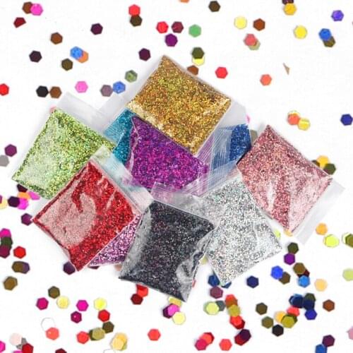 10g/bag Holographic Nail Art Glitter 1mm Hexagonal Sequin Dust Silver Gold Black Red Manicure Nail Art Decoration Pigment Powder