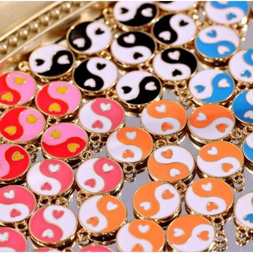 10Pcs Drop Oil Enamel Tai Chi Bagua Alloy Charms Gold Color Metal Yin Yang Bagua Pendant Wholesale For DIY Earrings Accessories