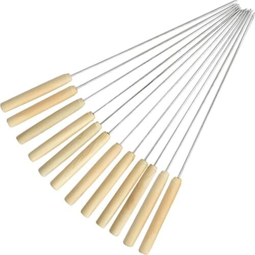 20 Pcs Grill Skewers with Wood Handle Stainless Steel Flat Grilling Kabob Sticks Reusable BBQ Barbecue Skewers Set for Meat